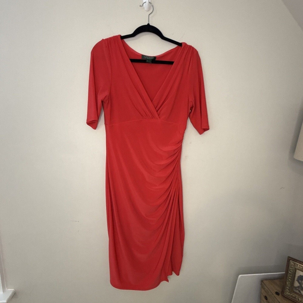Lauren Ralph Lauren‎ Midi Dress Ruched Sheath Red Size 10